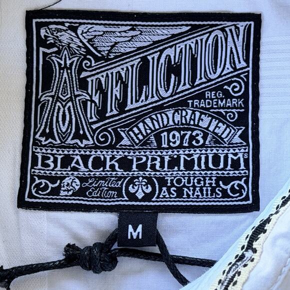 Affliction Shirt Mens Medium White Premium Button Up Embroidery Motorcycle Biker - Picture 6 of 11
